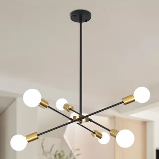 Modern Sputnik Lampe Kronleuchter, Kronleuchter Schwarz-Gold 6 Flammig