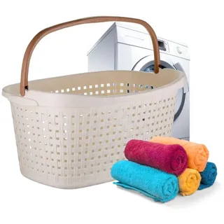 Wäschekorb mit Henkel 40 L Wäschesammler Wäschewanne mit Tragegriff geflochten Rattan Wäsche Korb Plastik Wäschebox Waschkorb Groß Wäschebehälter Wäsche Wanne