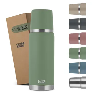 Campo Libre. Jaco® Thermoskanne 750ml I Thermos mit Becher I Unsere Thermosflasche hält mind. 24h heiß I Isolierkanne mit Doppelwand ist zu 100% auslaufsicher I recycelter Edelstahl I Green