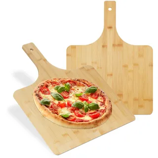 Relaxdays Pizzaschieber XXL, 2er Set, 50x38 cm, Pizzaschaufel, abgerundete Kanten, Griff, Brotschieber, Bambus, natur