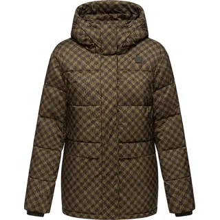 Ragwear Steppjacke Wikesh Print Wasserdichte Damen Winterjacke mit Hahnentritt-Muster braun XXL (44)