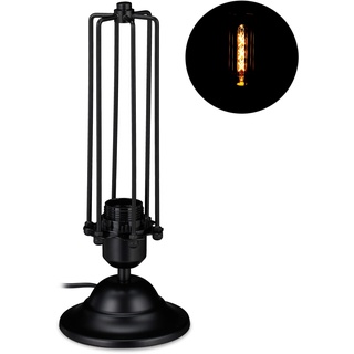 Relaxdays Tischlampe Industrial, schmale Nachttischlampe aus Metall, Vintage Design, E27-Fassung, 33 x 13 cm, schwarz