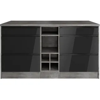 KOCHSTATION Kücheninsel KS-Virginia, Breite 153 cm, MDF-Fronten, Flaschenregal schwarz