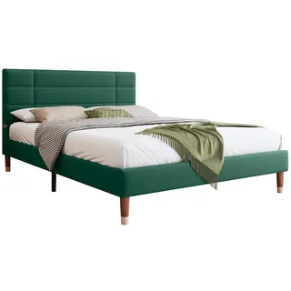 Merax Polsterbett Doppelbett 140x200 aus Samt & Holz & Metall mit Lattenrost & Kopfteil für Schlafzimmer Grün