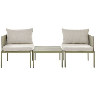 BELIANI Lounge-Set Olivgrün Aluminium Modular 3-teilig Stapelbar 2-Sitzer mit Couchtisch und Auflagen Modern Terrasse Garten Outdoor Möbel Aussta...