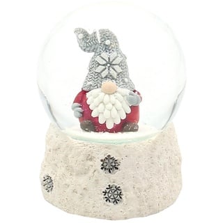 Schneekugel Weihnachtswichtel mit Grauer Mütze auf weißem Sockel, L/B/H/Ø Kugel 6,5 x 6,5 x 8,8 cm Ø 6,5 cm