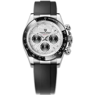 Pagani Design Herren Quarzuhr Einfache Chronographencode Uhr wasserdichte Keramik Uhrenring Edelstahl Uhrenkette (Rolex Hommage)