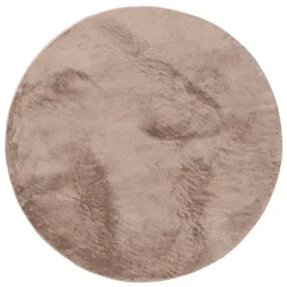 benuta Basic Kunstfaser Fellteppich Furry - Taupe Rund 120 cm - Weicher Wohnzimmerteppich - Anti-Rutsch-Rückseite - Waschbar - Für Fußbodenheizung geeignet