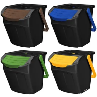 KOTARBAU® Mülltrennsystem Mülleimer Küche 4 Fächer Abfalleimer Deckel Plastik Küchenabfalleimer Küchenmülleimer Recycling System Trennsyste... - Gelb/Grün/Braun/Blau