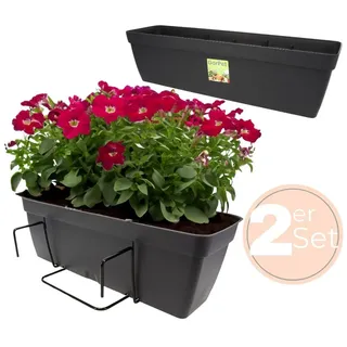 GarPet 2x Blumenkasten Balkon Geländer Kasten Halterung Wasserspeicher 60 cm