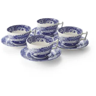 Spode Blue Italian Teetasse und Untertasse, 4 Stück