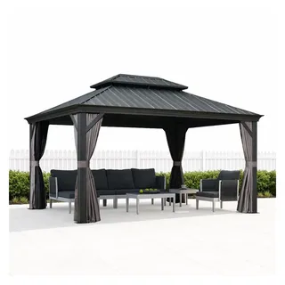 PURPLE LEAF Pavillon Alu Pavillon mit Hardtop Dach für Garten und Terrasse, Grau, Winterfester und wasserdichter Pavillon grau 335 cm x 425 cm