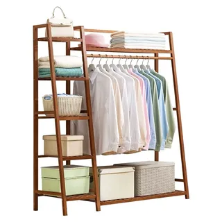 little dove Kleiderständer Bambus ,Garderobenständer Bambus,Multifunktionale Schlafzimmer garderobe Kleiderständer mit 7 Ablagen 1 Kleiderstangestab (110 x 36x 140 cm) (2)