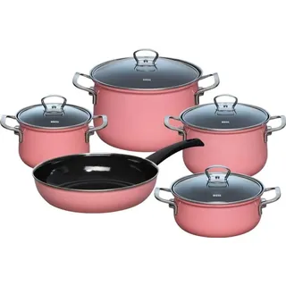 RIESS Nouvelle Topf-Set 5-tlg. Fleischtopf mit Deckel 16 cm + Fleischtopf mit Deckel 20 cm + Fleischtopf mit Deckel 24 cm + Kasserolle mit Deckel 20 cm + Bratpfanne 28 cm