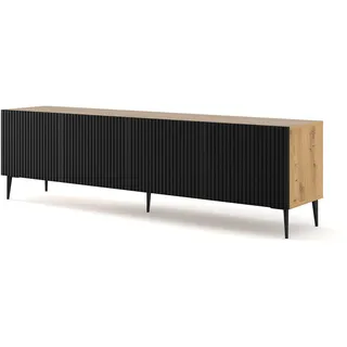 bb-loisir Ravenna TV-Lowboard 200 cm Schwarz Matt/Eiche