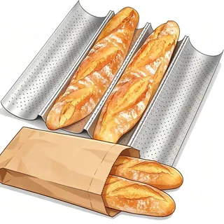 Amagabeli Baguette-Backblech 38x33x2,5 cm Baguette Backform Pfanne Baguettescheiben Baguetteblech 4 Baguettes Karbonstahl mit Antihaftbeschichtung Blechpfanne Baguettepfanne Brötchen Backform Silber