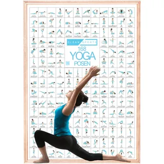 CLEAN SPORTS Yoga Poster DIN A1 mit 168 Asanas und Hatha Posen • Praktisches Asanas Plakat für Übungen Zuhause oder im Studio • Geschenkidee für Anfänger & Profis • Stilvolle Wanddeko