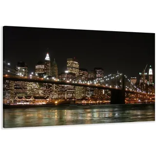 Visario Leinwandbild New York Skyline 120x80 cm 5008 - Wandbild XXL Kunstdruck auf Leinwand mit echtem Holzrahmen - Modernes Bild fertig aufgespannt sofort aufhängbar Wohnzimmer Schlafzimmer Büro