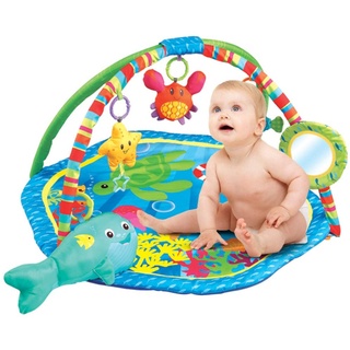 Bakaji Spielteppich für Babys, aus weichem Stoff, mit abnehmbarem Spielzeug, Spielzeug, Spiegel und Kissen, Fische, Lernspielzeug, erste Infizität
