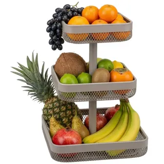 eluno Obstschale eckig 3-stöckig, 20 cm, 25 cm und 30 cm, Metall, Metall grau