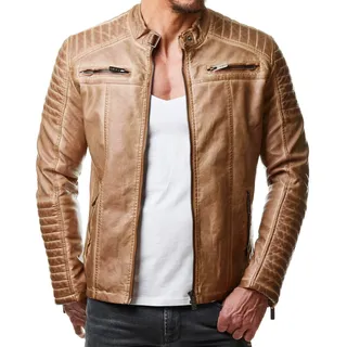 Redbridge Herren Jacke Übergangsjacke Biker Kunstleder Echtleder Baumwolle mit gesteppten Bereichen Kunstleder, Camel M - M