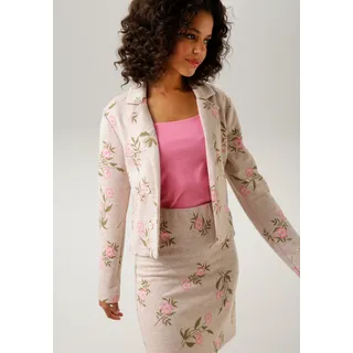 Aniston CASUAL Kurzblazer mit ausdrucksvollem Blumenmuster Gr. 44, beige-sand-moosgrün-pink-rosé, , 29418246-44