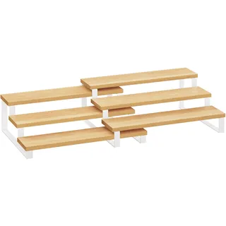 SONGMICS Gewürzregale, Küchenregale stehend, Küchen-Organizer, 2er Set, Holzwerkstoff, je 3 Ablagen, ausziehbar, stapelbar, für Speisekammer, Arbeitsplatte, naturbeige-wolkenweiß KCS016N02