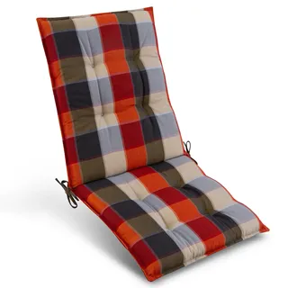 Beautissu Niedriglehner Auflage 100 x 50 x 8 cm beige/orange kariert 2-tlg.