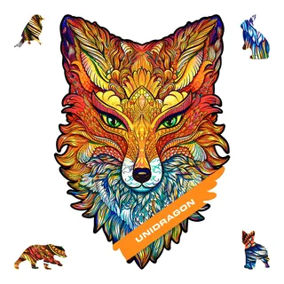 UNIDRAGON Original Holzpuzzle — Feuriger Fuchs, 700 Teile, Royal Größe 16.1 x 23.6 Zoll (41 x 60 cm) Schöne Geschenkverpackung, Einzigartige Form Erwachsene und