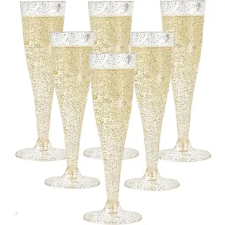 Alihoo Sektgläser aus Plastik, 30 Stück Durchsichtige Champagnergläser Plastik,Dessertbecher,Sektkelche 150ml, für Veranstaltungen, Hochzeit und Dusche Party Zubehör (30, Goldpunkt)