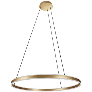 Led-Pendelleuchte Ringlux, Weiß, Gold, Metall, Kunststoff, rund,rund, F, 50-190 cm, CE, höhenverstellbar, LED-Leuchtmittel austauschbar, Lampen & Leuchten, Innenbeleuchtung, Leuchten nach Räumen, Wohnzimmerlampen
