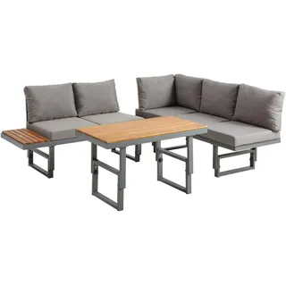 Ambia Garden Loungegarnitur, Grau, Holz, Metall, Akazie, massiv, 110x45-63x48 cm, Tisch höhenverstellbar, UV-beständig, Loungemöbel, Gartenlounge-Sets
