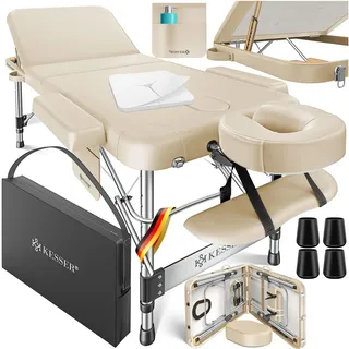 Kesser KESSER® Mobile Massageliege klappbar & höhenverstellbar 3 Zonen Massagebett Massagetisch Kosmetikliege Breit Therapieliege Aluminium + 10x Gesichtsauflage mit Kopfstütze Armlehnen & Tasche