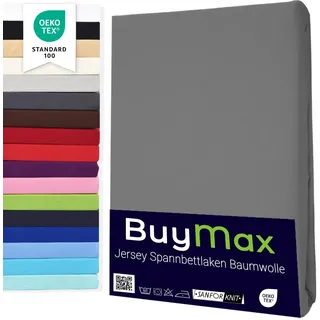 Buymax Spannbettlaken 70x140cm Baumwolle 100% Kinderbett Spannbetttuch Baby Bettlaken Jersey, Matratzenhöhe bis 15 cm, Farbe Anthrazit-Grau