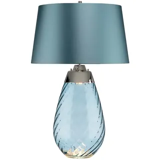Nachttischleuchte Tischlampe Beistellleuchte LED Glas blau Nickel poliert Stoff