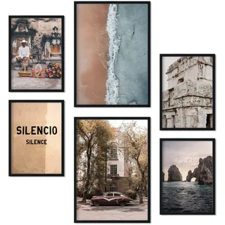 POSTER Set Mit 6 Vintage Mexico A3 & A4 Schwarzer Rahmen