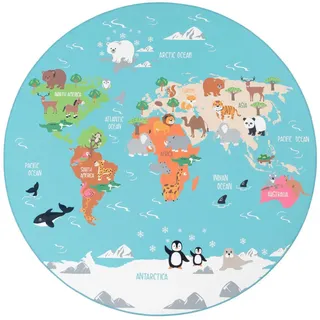 Paco Home Kinderteppich, Türkis, Kunststoff, Rund, 160x160 cm, strapazierfähig, für Fußbodenheizung geeignet, Teppiche & Böden, Teppiche, Teppich Kinderzimmer