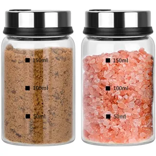 2 Stück 150ml Gewürzgläser mit Drehdeckel & 4 Arten Gewürzlöchern, Borosilikatglas Gewürzstreuer für Gewürze Kräuter, Glas Gewürz Gläser, Gewürzdosen für der Küche, Grillen im Freien, BBQ, Kochen