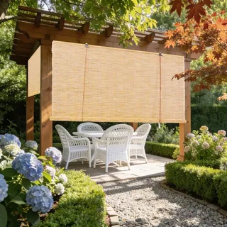 Natur Bambusrollo 60 70 80 90 100 110 120 140 160cm Breite Bambusrollo Wetterfest Aussen Schilfrohrrollo Natur Sonnenschutz Sichtschutz Rollo Outdoor Für Türen und Fenster(Natural,B60 x H100 cm)