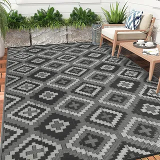 Enyhom Outdoor Teppich Wetterfest 240 x 300 cm, Wendbarer Bodenmatte Kunststoff Terrassenteppich Außenteppich UV-beständige RV Camping Balkon Teppich für Patio Strand BBQ Picknick Deck Wohnzimmer