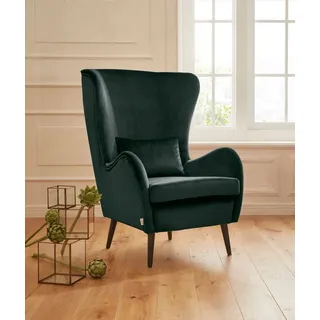 OTTO home Sessel Salla auch in Fellimitat und Feincord, viele Bezugsarten, Ohrensessel, wahlweise mit oder ohne Hocker; großer Sessel: Maße B/T/H: 78/94/118cm grün