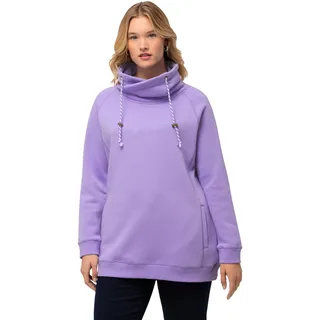 Ulla Popken Damen große Größen Übergrößen Plus Size Sweatshirt, weiter Stehkragen, Taschen, Raglan-Langarm Blauer Flieder 66+ 713963810-66+ - 66-68