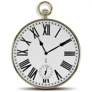 Design Wanduhr - Style Taschenuhr Vintage - Große römische Zahlen - Leicht lesbar - Funkgesteuert - Ø 30 cm - Für Küche, Wohnzimmer, Schlafzimmer - Vergoldet