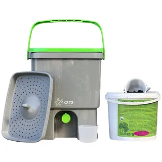 TriaTerra Bokashi-Eimer-16l + 5l-TriaTerra-Streu Terra Preta-Küchenkompost (grau/grün)