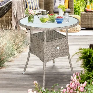 CASARIA Polyrattan Balkontisch Beistelltisch Ø 60cm Grau Beige