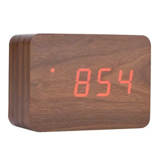 Holigie Digitaler Wecker aus Holz, LED-Temperaturanzeige, Schlummerfunktion, Tonsteuerung, Moderne Nachttischuhr für das Home Office (Braunes Holz + rotes Licht)