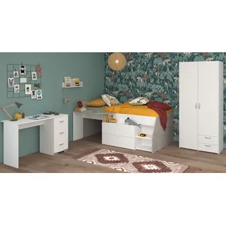 Parisot Jugendzimmer-Set Milky, (Kinderzimmer in weiß, 3-tlg., Hochbett, Schreibtisch und Kleiderschrank), mit viel Stauraum weiß