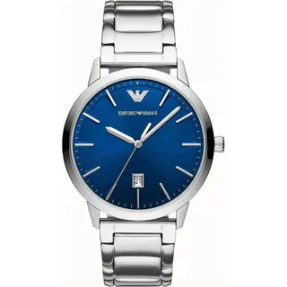 Emporio Armani Herrenuhr, DreizeigerDatumswerk, 43mm Silbernes Edelstahlgehäuse - Blau