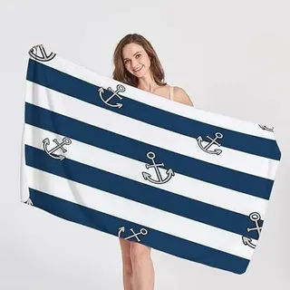 QEODAH Strandtuch 90x180 Anker - Schnelltrocknend & Ultraleicht & Sandfrei & Weich Mikrofaser Handtücher, Maritim Strandhandtuch Badetuch Handtuch, Pflegeleicht Badetücher