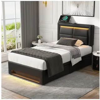 STILVORA Polsterbett 90x200 Funktionsbett Bettgestell mit USB & LED-Beleuchtung &Stauraum schwarz